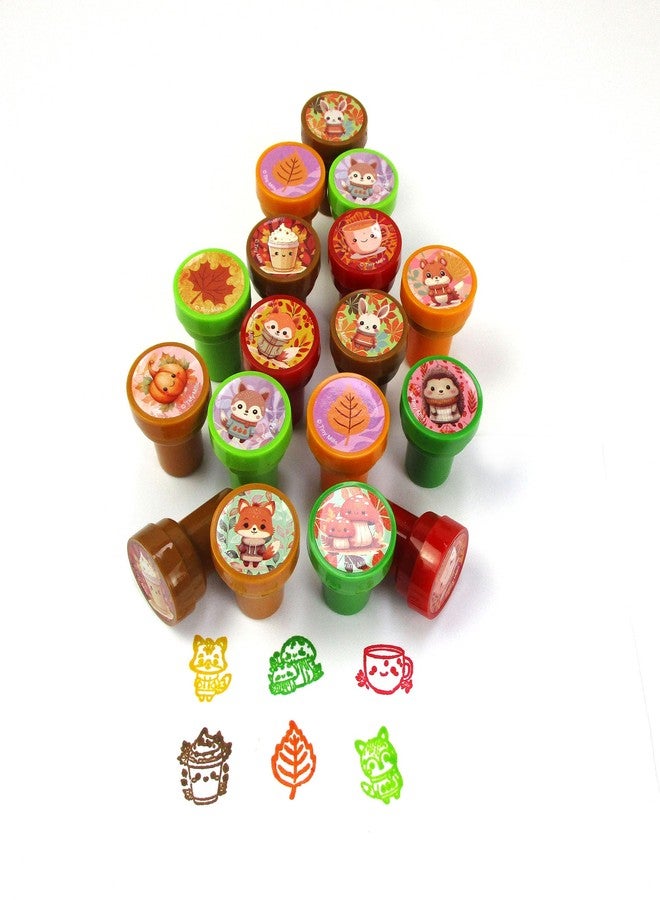 TINYMILLS Cozy Fall Animal Self-Inking Stampers - 24 Pack Autumn Themed Stamps with Pumpkin, Latte & Woodland Animal Designs | Fall Harvest Party Favors, Classroom Prizes, Arts & Crafts Supplies - Image 3